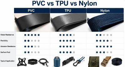 PVC TPU and nylon webbing material comparison for pet products PVC TPU and nylon webbing material comparison for pet products